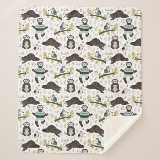 Cute Sloths Sherpa Blanket Deken (Voorkant)