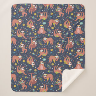 Cute Sloths Sherpa Blanket Sherpa Deken