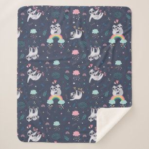 Cute Sloths Sherpa Blanket Sherpa Deken