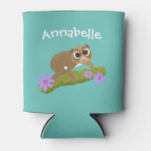 Cute slow loris bloemen cartoon illustratie blikjeskoeler (Voorkant)