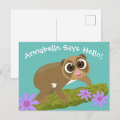 Cute slow loris bloemen cartoon illustratie briefkaart (Voorkant / Achterkant)
