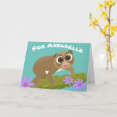 Cute slow loris bloemen cartoon illustratie kaart (Gele Bloem)