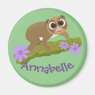 Cute slow loris bloemen cartoon illustratie magneet