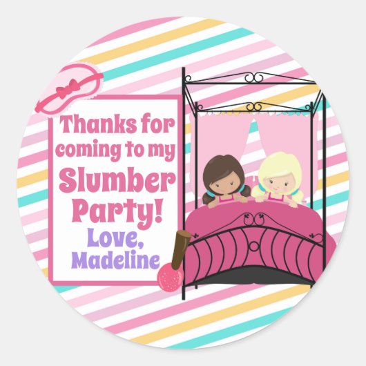Cute Slumber Party Birthday Hartelijk dank Ronde Sticker (Voorkant)