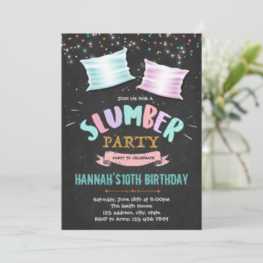 Cute slumber verjaardagsfeest uitnodiging (Staand voorkant)