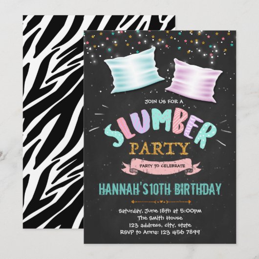 Cute slumber verjaardagsfeest uitnodiging (Voorkant / Achterkant)