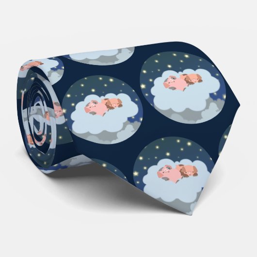 Cute Slumbering Cartoon Piglets Stropdas (Opgerold)
