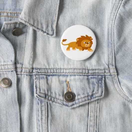Cute Smart Cartoon Lion Button Badge (In situ)