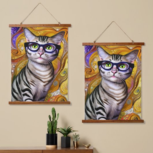Cute Smart Cat Wearing Glasses Hangend Wandkleed (Asymmetrisch)