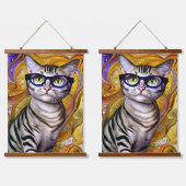 Cute Smart Cat Wearing Glasses Hangend Wandkleed (Dubbel)