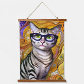 Cute Smart Cat Wearing Glasses Hangend Wandkleed (Voorkant 2)