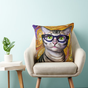 Cute Smart Cat Wearing Glasses Kussen