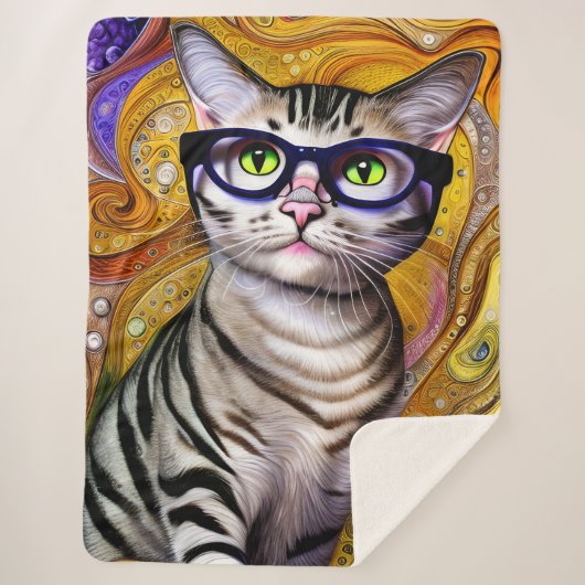 Cute Smart Cat Wearing Glasses Sherpa Deken (Voorkant)