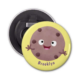 Cute smart chocolade chip cookie cartoon button flesopener