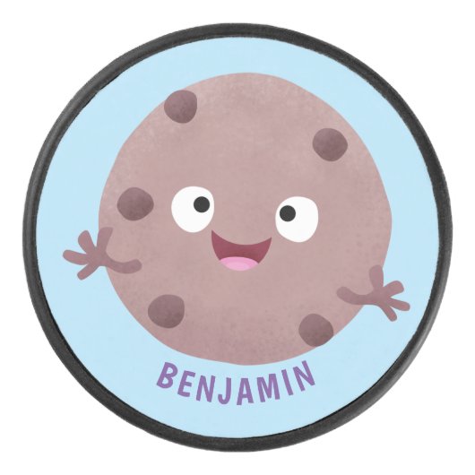 Cute smart chocolade chip cookie cartoon hockey puck (Voorkant)