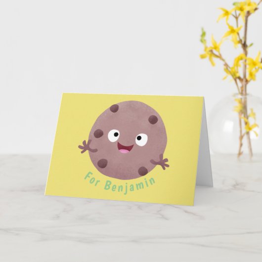 Cute smart chocolade chip cookie cartoon kaart (Gele Bloem)