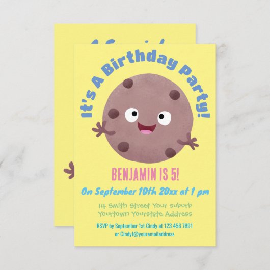 Cute smart chocolade chip cookie cartoon kaart (Voorkant / Achterkant)