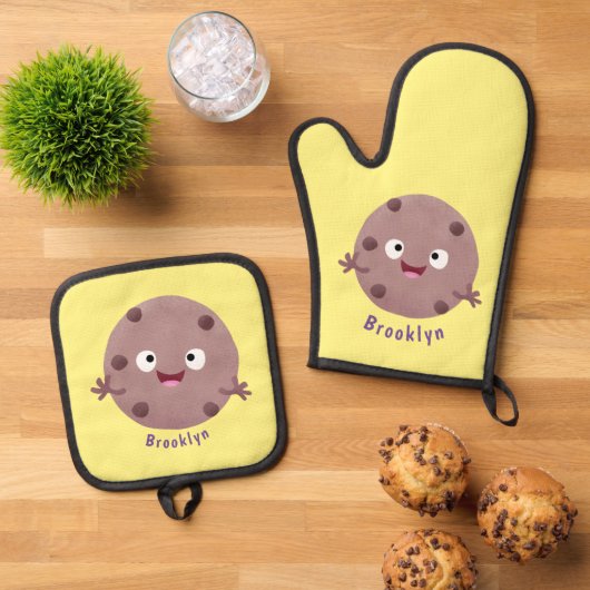 Cute smart chocolade chip cookie cartoon ovenwant & pannenlap set (Top down)