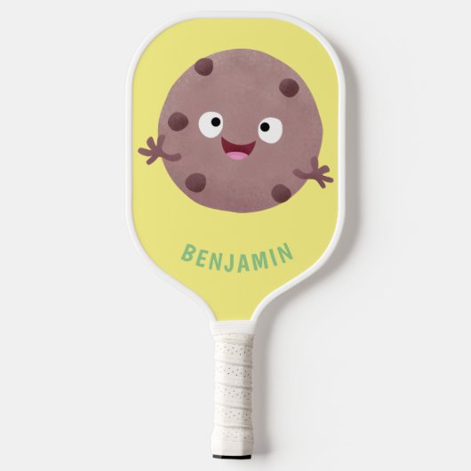 Cute smart chocolade chip cookie cartoon pickleball paddle (Achterkant)