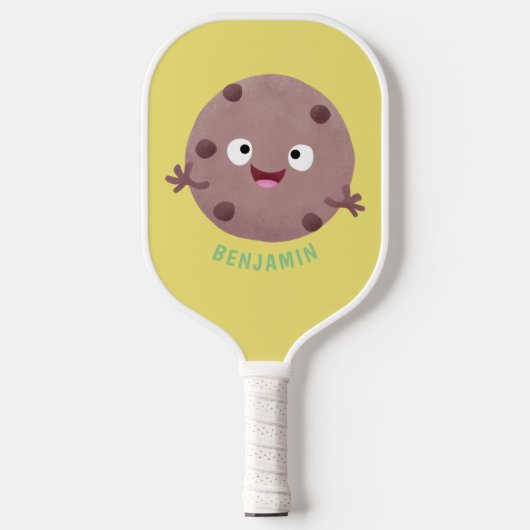Cute smart chocolade chip cookie cartoon pickleball paddle (Voorkant)
