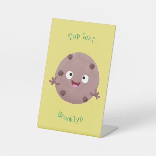 Cute smart chocolade chip cookie cartoon reclamebord met voetstuk (Voorkant)