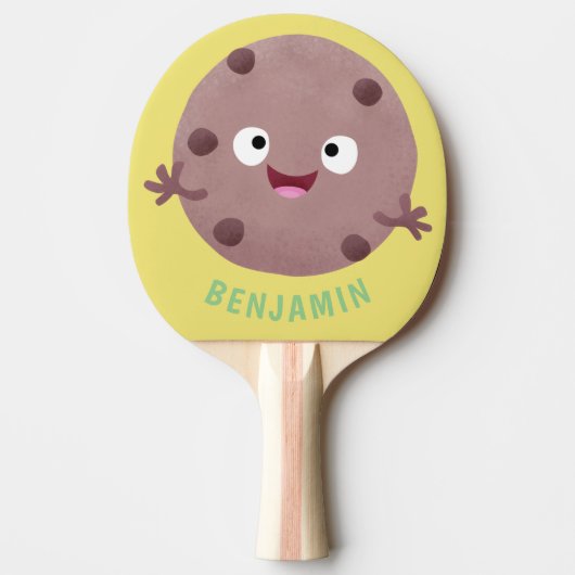 Cute smart chocolade chip cookie cartoon tafeltennisbatje (Voorkant)