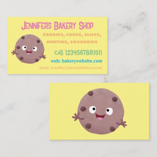 Cute smart chocolade chip cookie cartoon visitekaartje (Voorkant / Achterkant)