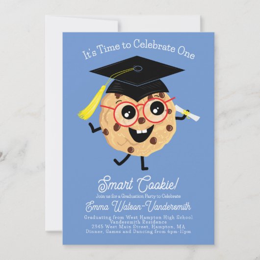 Cute Smart Cookie Graduation Party Blue Kaart (Voorkant)