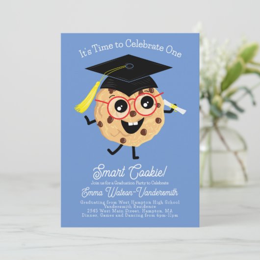 Cute Smart Cookie Graduation Party Blue Kaart (Staand voorkant)