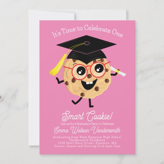 Cute Smart Cookie Graduy Party Cartoon Roze Kaart (Voorkant)
