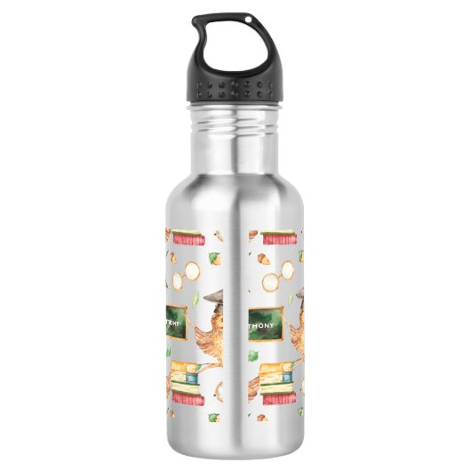 Cute Smart Owl met Chalkboard Kinder naam Waterfles (Achterkant)