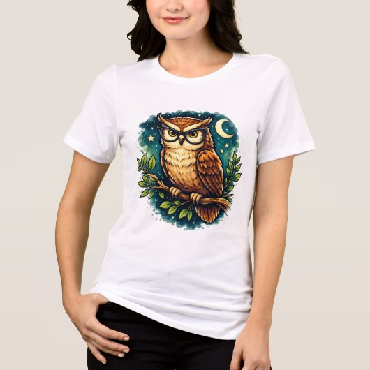 Cute Smart Owl Night Nature Animal Graphic Tee Tri-Blend Shirt (Voorkant)
