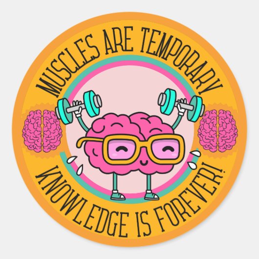 Cute Smart Pink Brain Knowledge Is Forever  Ronde Sticker (Voorkant)
