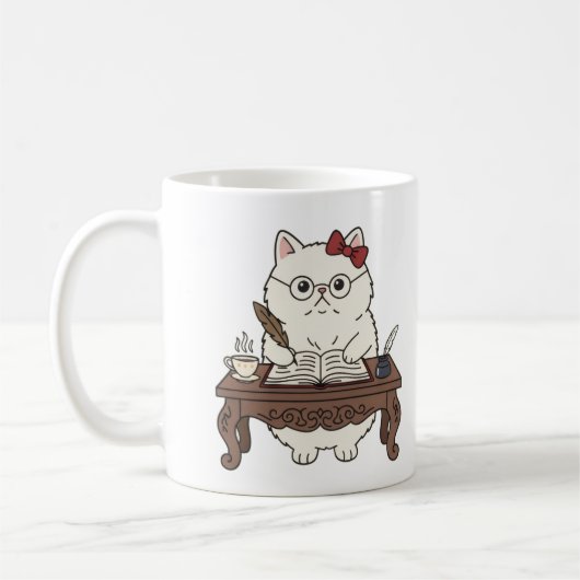 Cute Smart Teacher Writing Calligraphy Coffee Cat Koffiemok (Links)