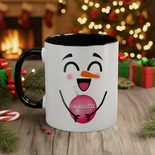 Cute Smile Face Winter Snowman Kerstversiering Tweekleurige Koffiemok