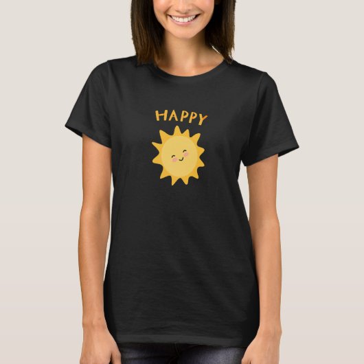 Cute Smile Happy Face Unisex Yellow Fun Sun Summer T-shirt (Voorkant)