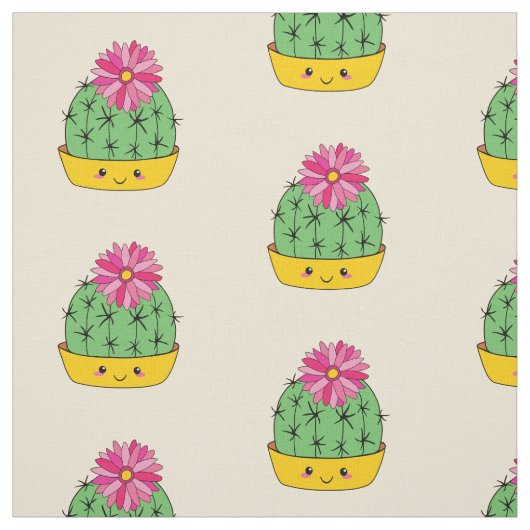 Cute Smiley Face Cactus Bloem Cartoon Stof (Swatch)
