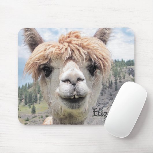 Cute Smiling Alpaca Photo Afbeelding Muismat (Met muis)