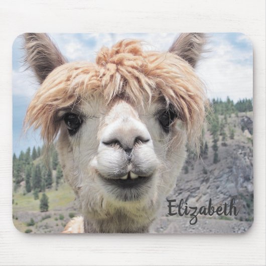 Cute Smiling Alpaca Photo Afbeelding Muismat (Voorkant)