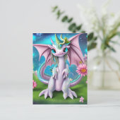 Cute Smiling Baby Dragon met Flowers Briefkaart (Staand voorkant)