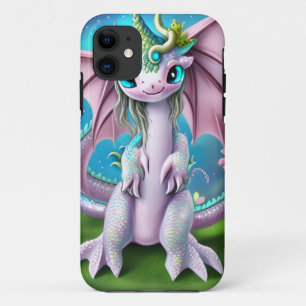 Cute Smiling Baby Dragon met Flowers Case-Mate iPhone Case