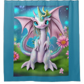 Cute Smiling Baby Dragon met Flowers Douchegordijn (Voorkant)