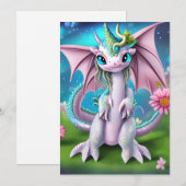 Cute Smiling Baby Dragon met Flowers Feestdagenkaart (Voorkant / Achterkant)