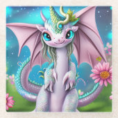 Cute Smiling Baby Dragon met Flowers Glazen Onderzetter (Voorkant)