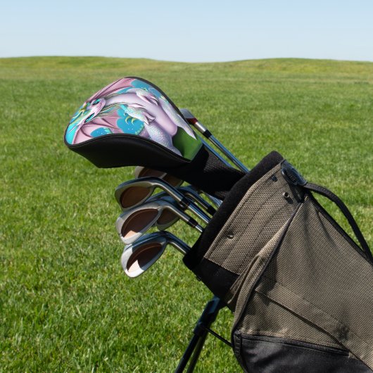 Cute Smiling Baby Dragon met Flowers Golfheadcover (Insitu)