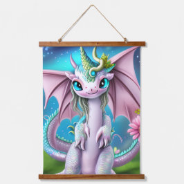 Cute Smiling Baby Dragon met Flowers Hangend Wandkleed