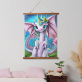 Cute Smiling Baby Dragon met Flowers Hangend Wandkleed (Slaapkamer)
