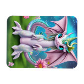 Cute Smiling Baby Dragon met Flowers Magneet (Horizontaal)