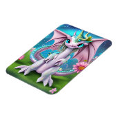 Cute Smiling Baby Dragon met Flowers Magneet (Linkerzijde)