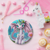 Cute Smiling Baby Dragon met Flowers Papieren Bordje (Feest)